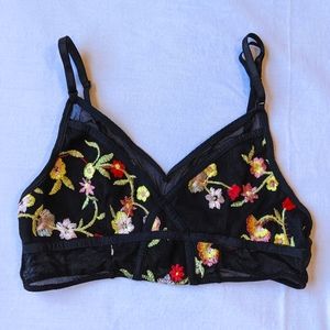 Floral Bralette with Mesh Panels Sz S